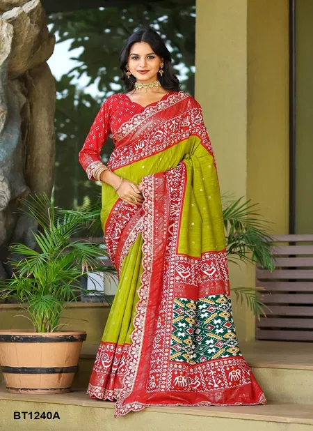 BT 1240 Colours Designer Ikkat Pallu Scalped Embroidery Wholesale Saree In India Catalog